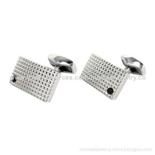Stainless Steel Cufflinks with Black Crystal PP Stones, Concise and Popular